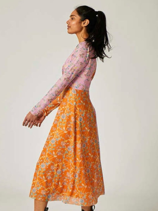 Rachel Antonoff Dresses & Skirts - Rachel Antonoff Floral Mesh Dress- Size 6- Pink & Orange Midi Dress